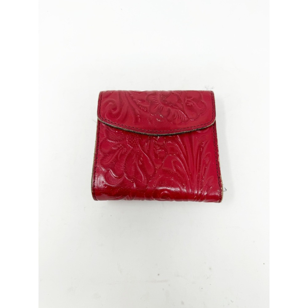 Patricia Nash Reiti Wallet Leather Tooled Floral Bifold Kiss Lock Coin Purse Red